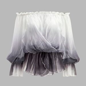 Women’s top Semi-Sheer Gradient Floral Off-Shoulder Chiffon NTW ethereal fairy